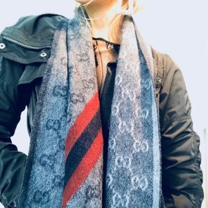 Gucci GG Jacquard Scarf Navy